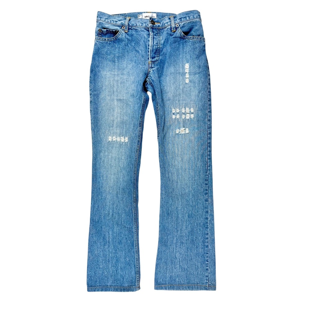 MNG Mango 4 Distressed Jeans Y2K Cotton Light Wash Button Fly